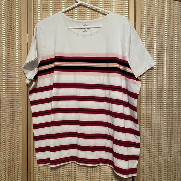 Croft & Barrow The Classic Tee Womens TOP‎ 3X White Red PInk Striped Cotton - Picture 1 of 7